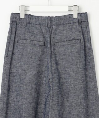 自由区 【洗える】コットンリネンシャンブレーワイドストレート パンツ インディゴ系