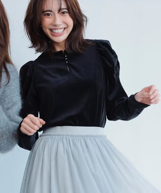  【古畑星夏さん着用】ギャザーショルダーベロア プルオーバー
