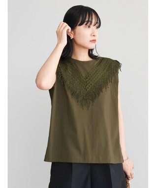 Green Parks ・ＳＵＧＡＲ　ＳＰＯＯＮ　フリンジフレンチＴシャツ Khaki