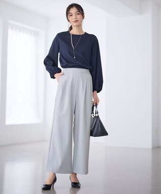 ANY イージーケアライトストレッチワイドパンツ ライトグレー