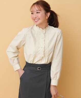 ANY SIS S フリルスタンド シャツ イエローストライプ