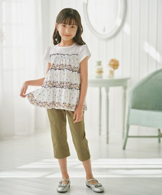 組曲 KIDS 【150-160㎝】スカラップポケット７分丈 パンツ カーキ系