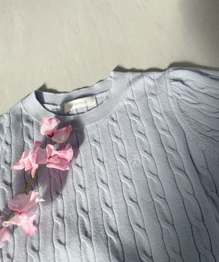 Feroux 【洗える】カラーケーブル ニット スカイブルー系