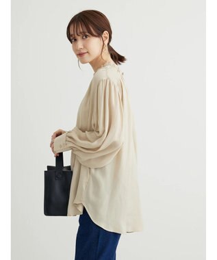 Green Parks とろみ衿フリルブラウス Gray Beige