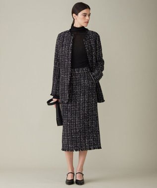 ICB 【セットアップ着用可能】ロービングツイード ナロースカート ブラック×オフホワイト系