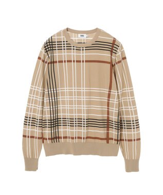 DAKS イノベーション チェック クルーネックセーター キャメル
