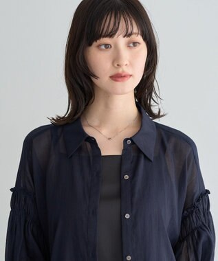 YECCA VECCA 綿麻シアーボリュームギャザーシャツ Navy