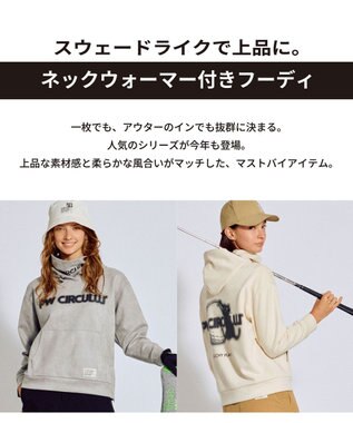PW CIRCULUS 2025 NEW！【手洗い洗濯可】【WOMEN】キャットグラフィック スエードライク デタッチャブルフーディ ゴルフウェア レディース ホワイト系