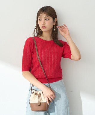 earth music&ecology 透かしニットプルオーバー Red