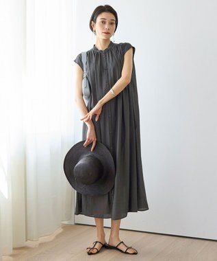UNFILO ヴィンテージシアー ギャザーワンピース チャコール
