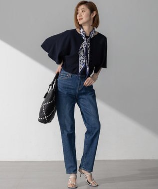 23区 L 【吸水速乾/UVカット/接触冷感】ストレッチジョーゼット  ケープデザイン カットソー ネイビー系