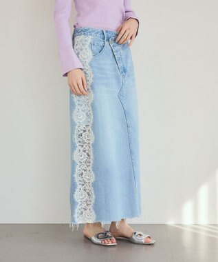 GRACE CONTINENTAL サイドレースデニムスカート ブルー