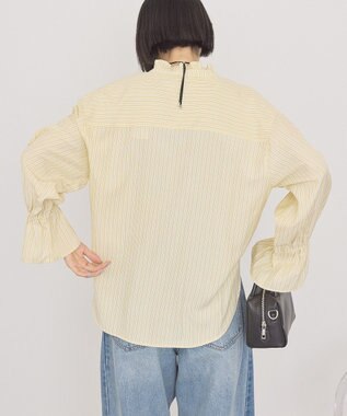AMERICAN HOLIC スタンドフリルストライプスキッパーブラウス Yellow