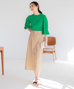 組曲 【アンサンブル対応】ハイゲージ 袖ギャザーニット ダークグリーン系