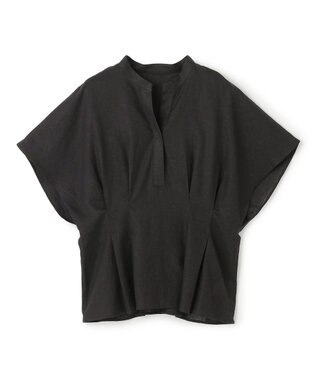 UNFILO リネンレーヨン タックブラウス ブラック
