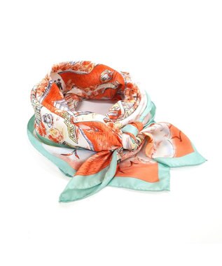 Marca 【伝統横濱スカーフ】YOKOHAMA MINATOMIRAI  大判 シルクツイル スカーフ オレンジ