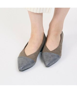 MODE ET JACOMO <noyau>ポインテッドトゥコンビデザインパンプス ダークグレー