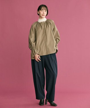 #Newans 【洗える】スラントフロントコクーンパンツ ネイビー