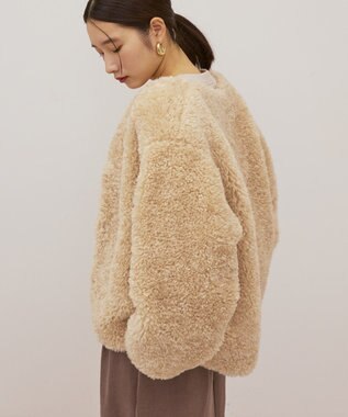 AMERICAN HOLIC ノーカラーフェイクファーコート Beige