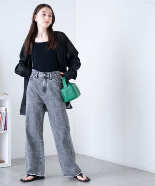 WEGO ウエストフィットワイドストレートデニムパンツ ブラックその他