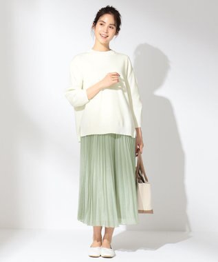 ANY 【洗える】シアーアコーディオン プリーツスカート ライトグリーン系