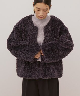 AMERICAN HOLIC ノーカラーフェイクファーコート Charcoal Gray