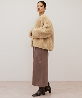 AMERICAN HOLIC ノーカラーフェイクファーコート Beige