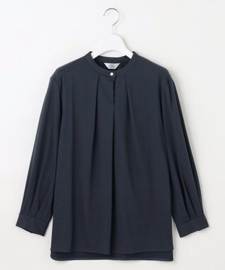 J.PRESS LADIES L シャツジャージー バンドカラー カットソー ネイビー系