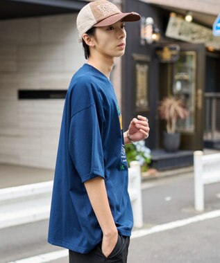 WEGO 【速乾/ひんやり/ユニセックス着用ITEM】接触冷感フロッキープリントグラフィックT（SS） ネイビー