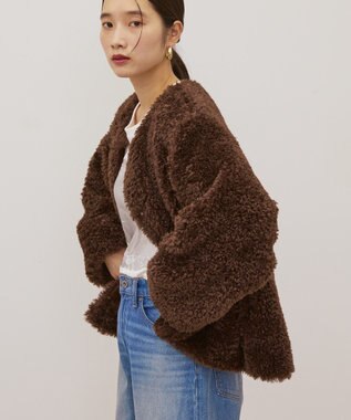 AMERICAN HOLIC ノーカラーフェイクファーコート Brown