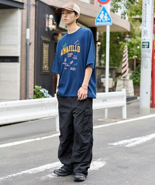 WEGO 【速乾/ひんやり/ユニセックス着用ITEM】接触冷感フロッキープリントグラフィックT（SS） ネイビー