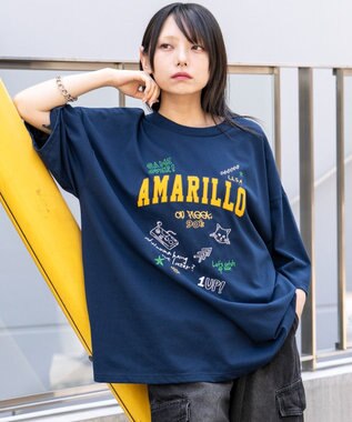 WEGO 【速乾/ひんやり/ユニセックス着用ITEM】接触冷感フロッキープリントグラフィックT（SS） ネイビー