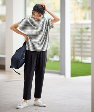 ANY L 【接触冷感/ウエストゴム/ストレッチ】クールタッチタックパンツ ブラック