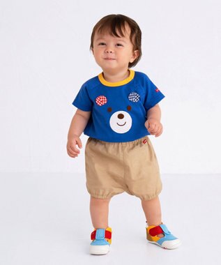 MIKI HOUSE HOT BISCUITS 【70-110cm】 顔ドン ラグラン半袖Tシャツ 青