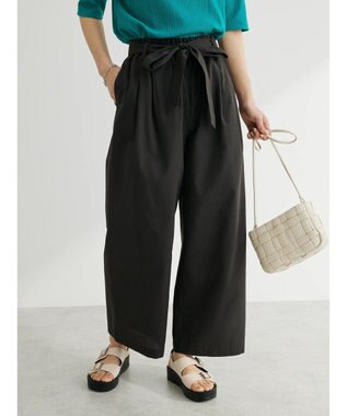 Green Parks 綿麻混リボン付ワイドパンツ Dark Gray