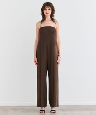 BEIGE， 【洗える】PHILOX / ハイストレッチベアトップオールインワン Brown