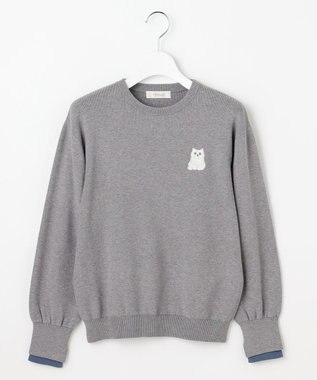 Feroux 【猫カフェMOCHAコラボ】しらたまくん刺繍 ニット グレー系