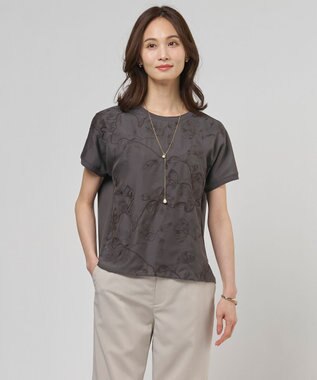 J.PRESS LADIES 【一枚で着映え】シアーエンブロイダリー カットソー