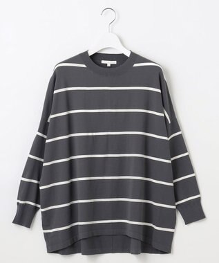 自由区 L 【WEB限定カラーあり】レーヨンストレッチ ニットT チャコール×オフ(ボーダー)