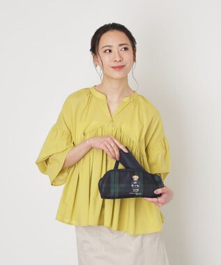 MOONBAT 【WEB限定/軽量】POLO RALPH LAUREN（ポロ ラルフローレン） 折りたたみ傘 ポロベア×チェックパイピング 無地 FLAG BEAR ネイビーブルー