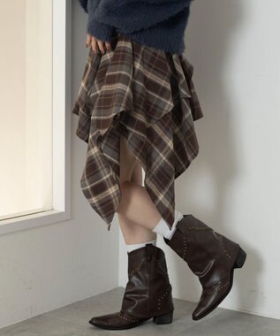 WEGO アシンメトリーチェックミニスカパン ブラウン