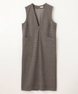 ANY ラメチェックジャガードワンピース ベージュ×ブラック