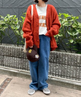 WEGO モヘアライクBIGカーディガン ダークオレンジ