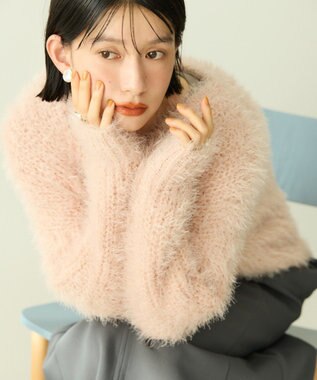 AMERICAN HOLIC シャギーニットクルーネックカーディガン Pink