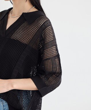 earth music&ecology レーシースキッパーポロニットプルオーバー Black