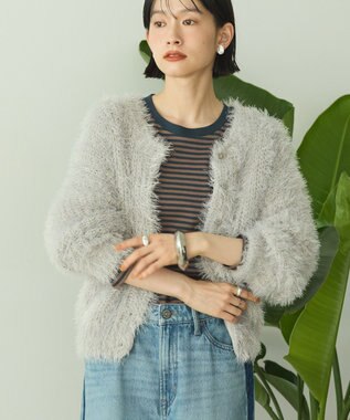 AMERICAN HOLIC シャギーニットクルーネックカーディガン Gray Beige