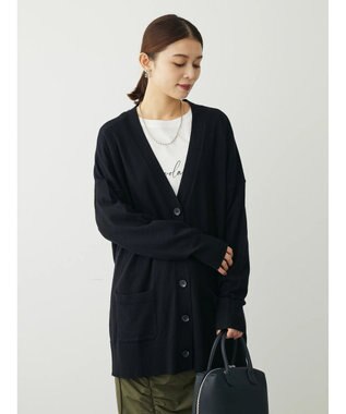 Green Parks もちやわ　Ｖネックミディ丈ニットカーディガン Black