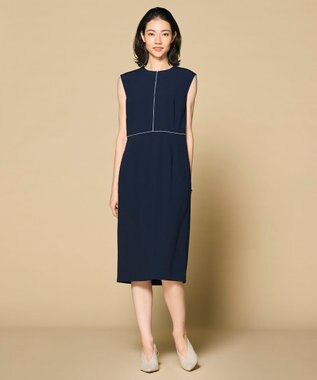 BEIGE， 【洗える・L-size】CINDY / クルーネックドレス Navy × White