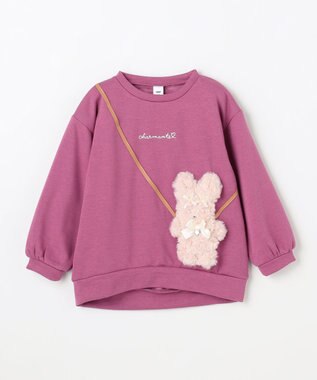 ANY KIDS アニマルポシェット 裏シャギー トレーナー ピンク×ウサギ