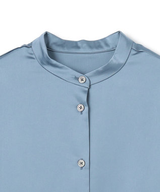 UNFILO L サテン バンドカラーシャツ スモーキーブルー